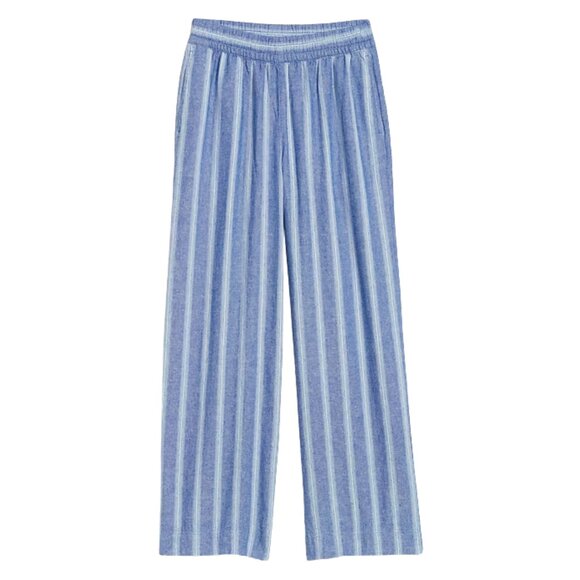 Old Navy High-Waisted Linen Blend Wide Leg Pants Striped Blue White Women’s Size - Picture 1 of 10